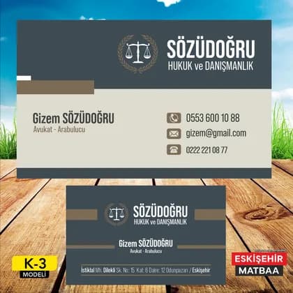Füme Bej Kurumsal Avukat Kartviziti ön ve arka yüz tasarımı