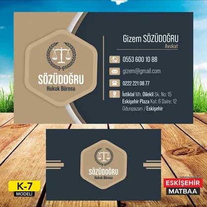 Bronz Amblemli Avukat Kartviziti ön ve arka yüz tasarımı